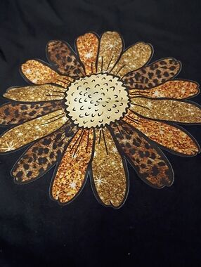Glitter Leopard Daisy Graphic Tee - Gold & Brown